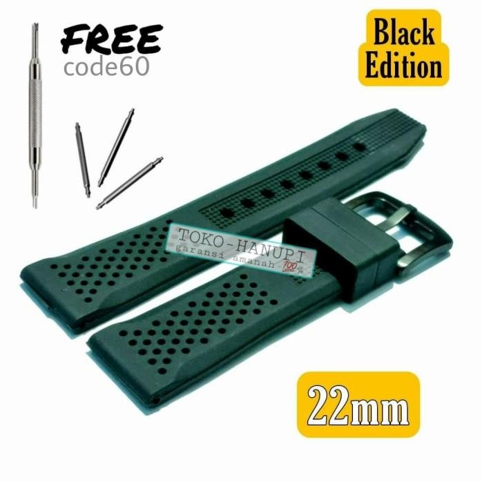 STRAP TALI JAM TANGAN RUBBER NAUTICA 22MM BONUS PEN DAN REMOVER BLACK