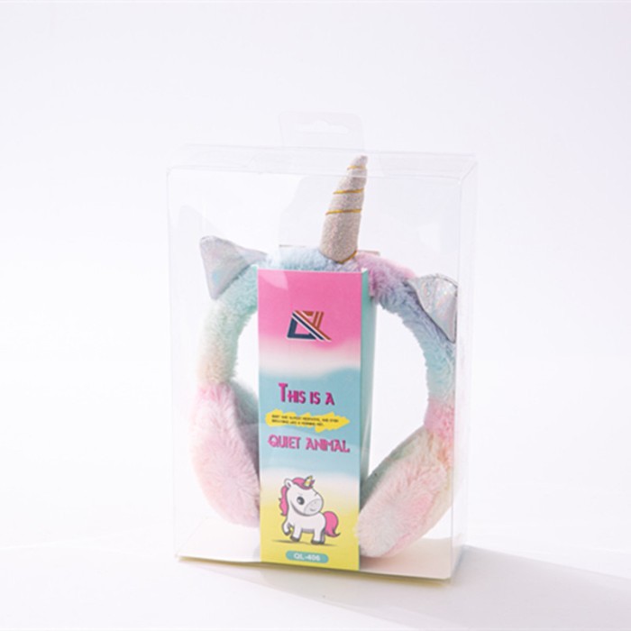 Headphone Unicorn Tanduk bulu Rainbow plus Mic