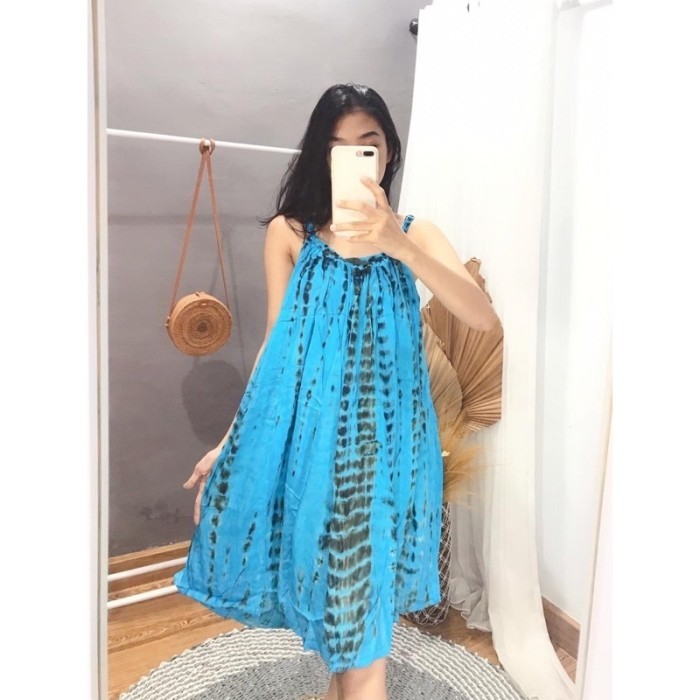 [TERLARIS] Dress Lobek Pendek Bali / Daster Bali / Daster Pendek / Baju Tidur - Biru