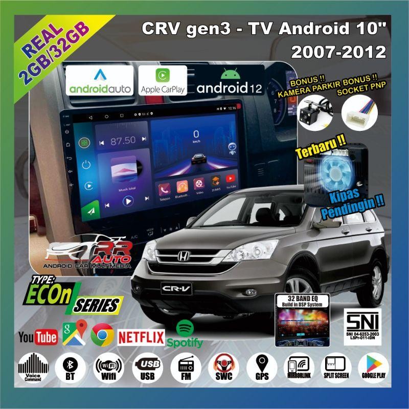 Terbaru Crv Gen3 2008-2012 | Tape Tv Mobil,Headunit Android Os 12,2/32Gb,Apple Carplay,Androidauto,I