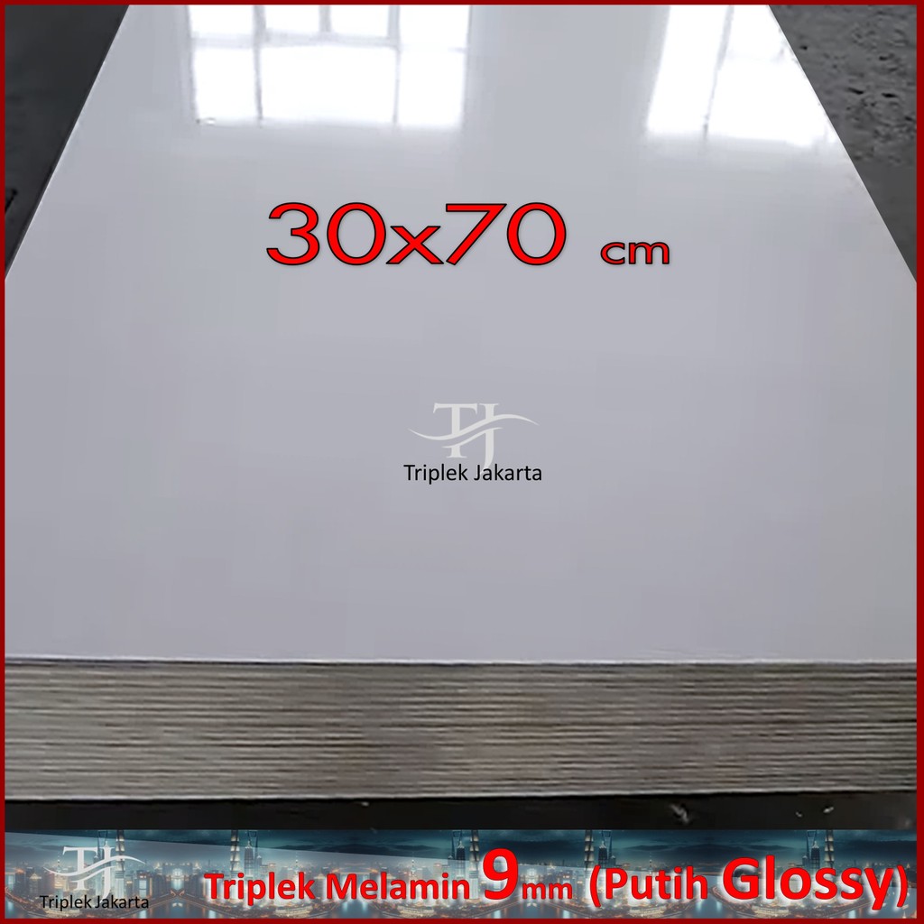 Melamin Putih GLOSSY 1 Muka 9mm 30x70 cm  | Triplek Putih Glossy  9 mm 70x30 cm