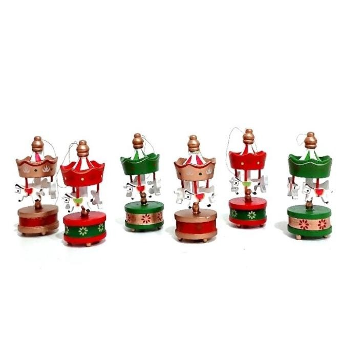 Ready Mini Carousel Set 6 Pajangan Komedi Putar Mungil Kado Santa Murah Pajangan Cake Topper Christm