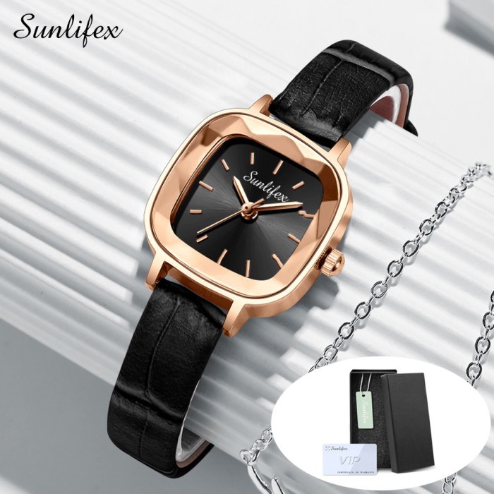 Promo Sunlifex Jam Tangan Wanita Square Anggun Jam Tangan Cewek(kotak gratis - Hitam