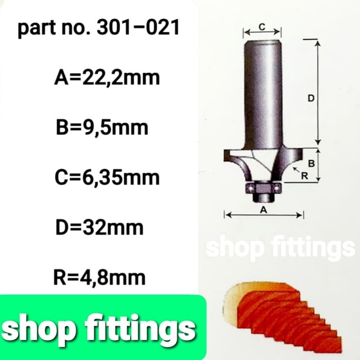 Mata Router Profil Edging HPL R 5 mm Bulat Round Over Bit benz 301 021