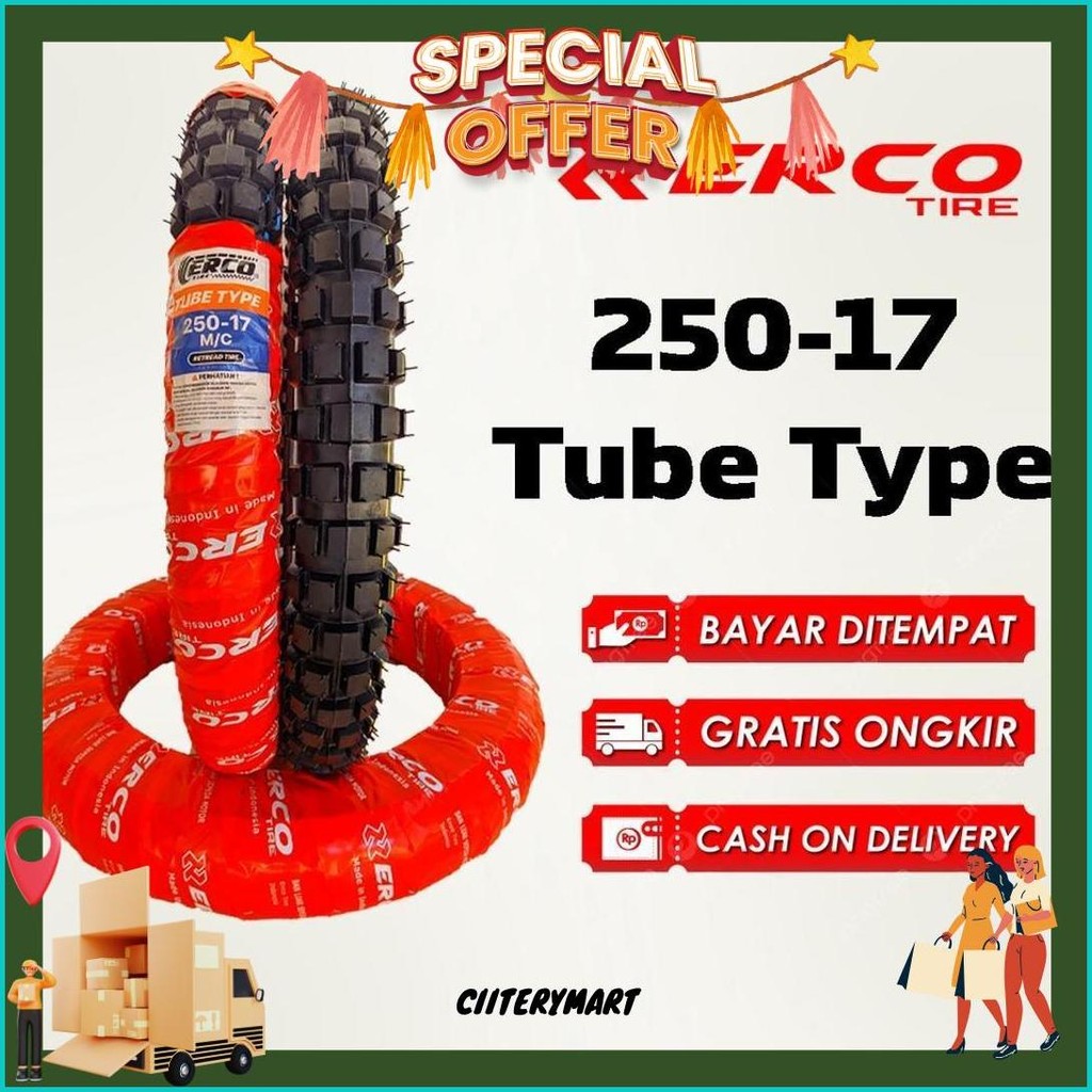 Erco Tire Ban Luar Motor Nontubeless Ring 17 Trail Cross 250-17 Tube Type Cod