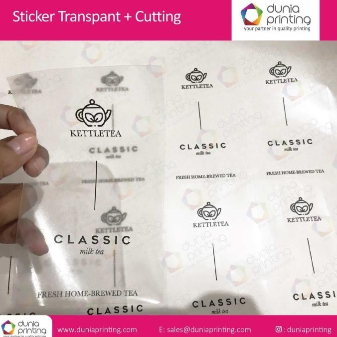 Terlaris Stiker Vinyl Transparant Lembaran A3+Laminating & Cut+Desain Max 6 Cm