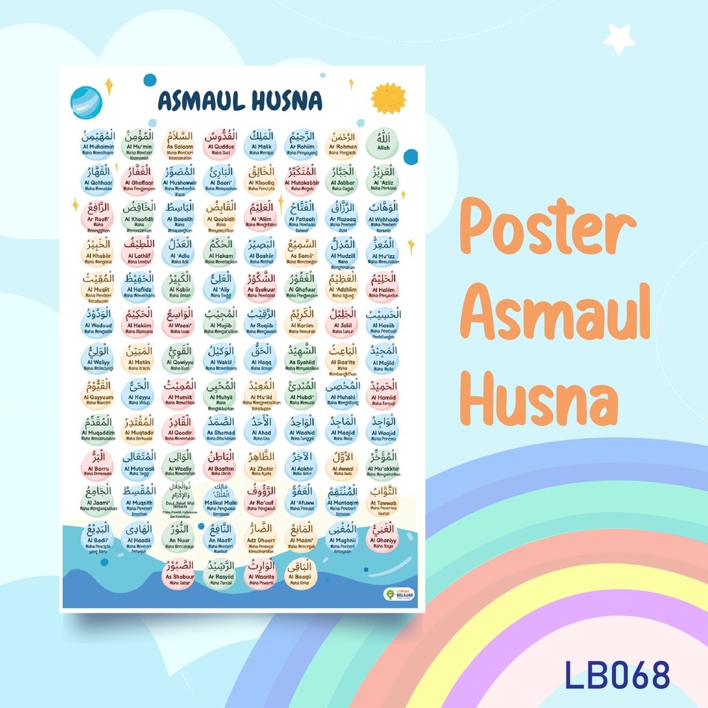 

Adaajaa LB068 Poster Anak Muslim Asmaul Husna, Poster Belajar Asmaul Husna ZJ462BOOM SALE