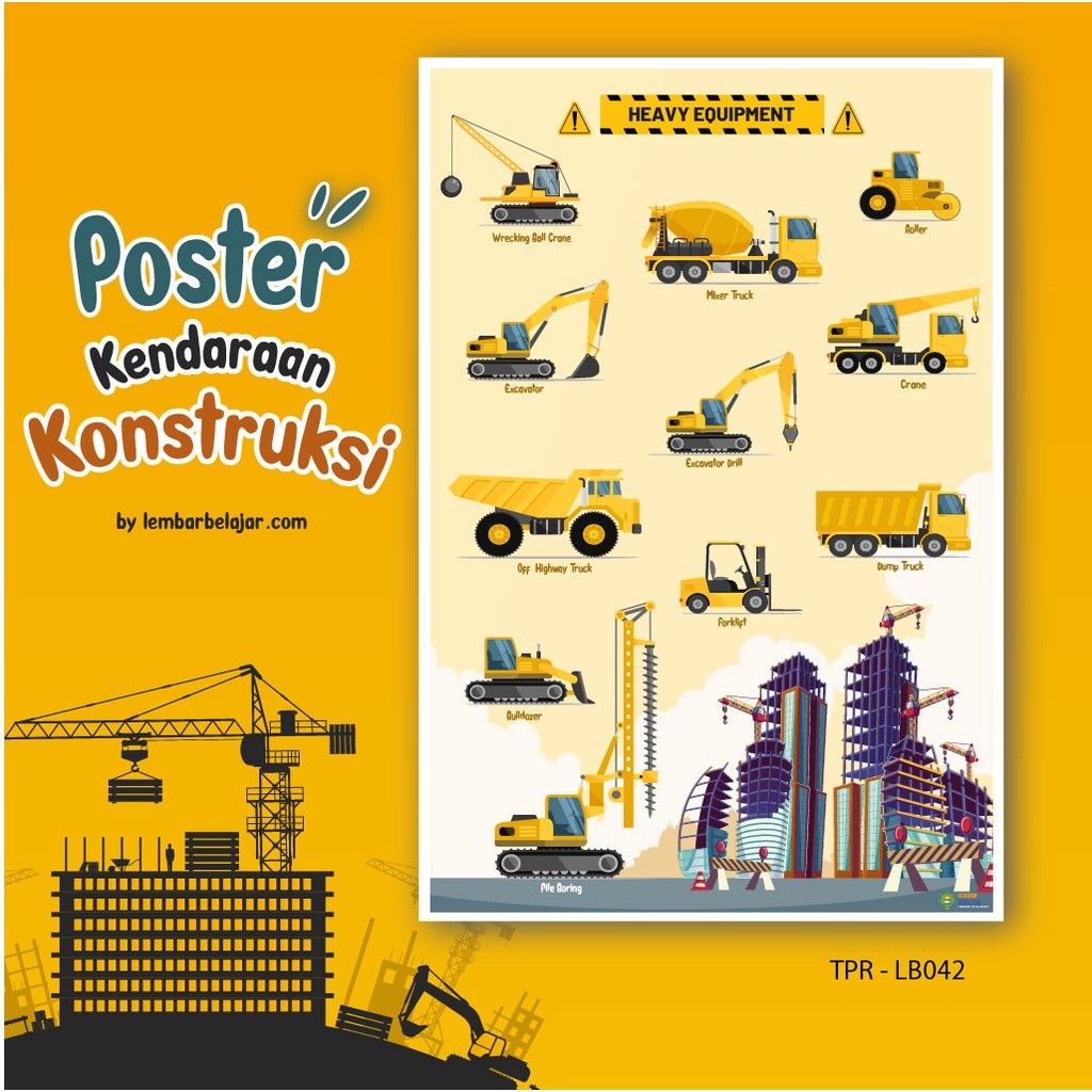

Adaajaa Poster Belajar Mengenal Kendaraan Berat Poster Edukasi Heavy Equipment Anak Balita PAUD TK