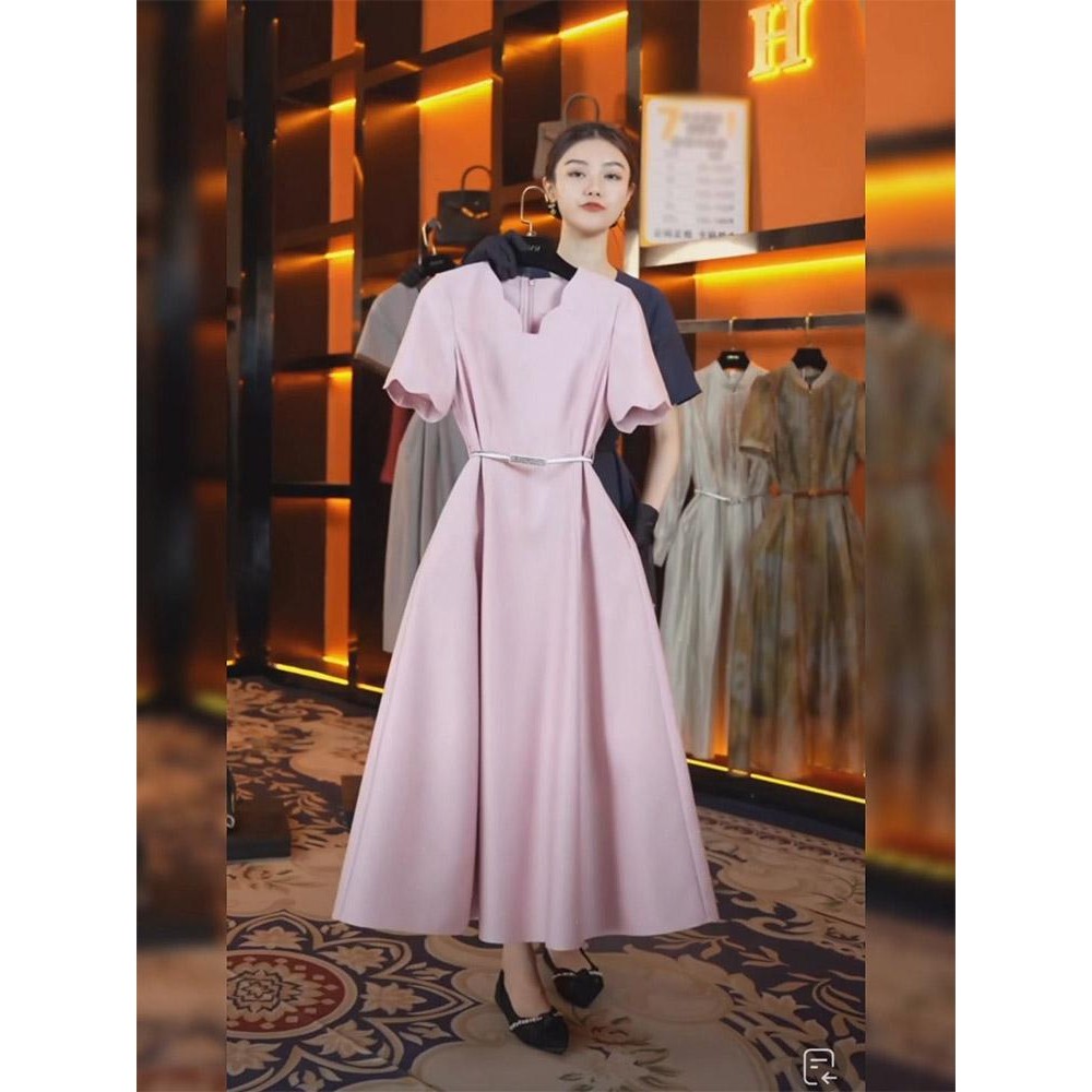 Women's Waist Slimming Classic Style Pink Dress