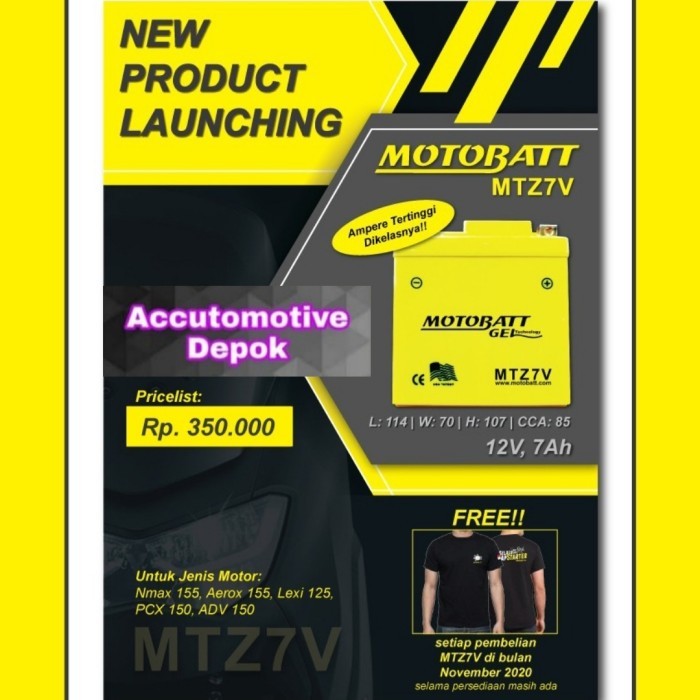 Ready Aki Motor Yamaha Nmax Aerox Lexi Freego Motobatt MTZ7V Murah Original