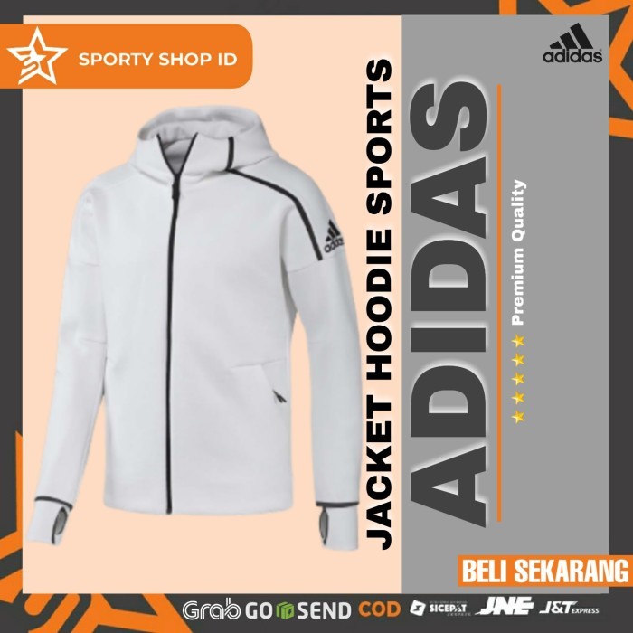 JAKET HOODIE TRAINING RUNNING OLAHRAGA PRIA ADIDAS ZNE PUTIH - GO