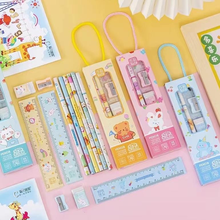 

Set Alat Tulis 5 in 1 Karakter Lucu Pensil Penghapus Penggaris Serutan PAKET ALAT TULIS