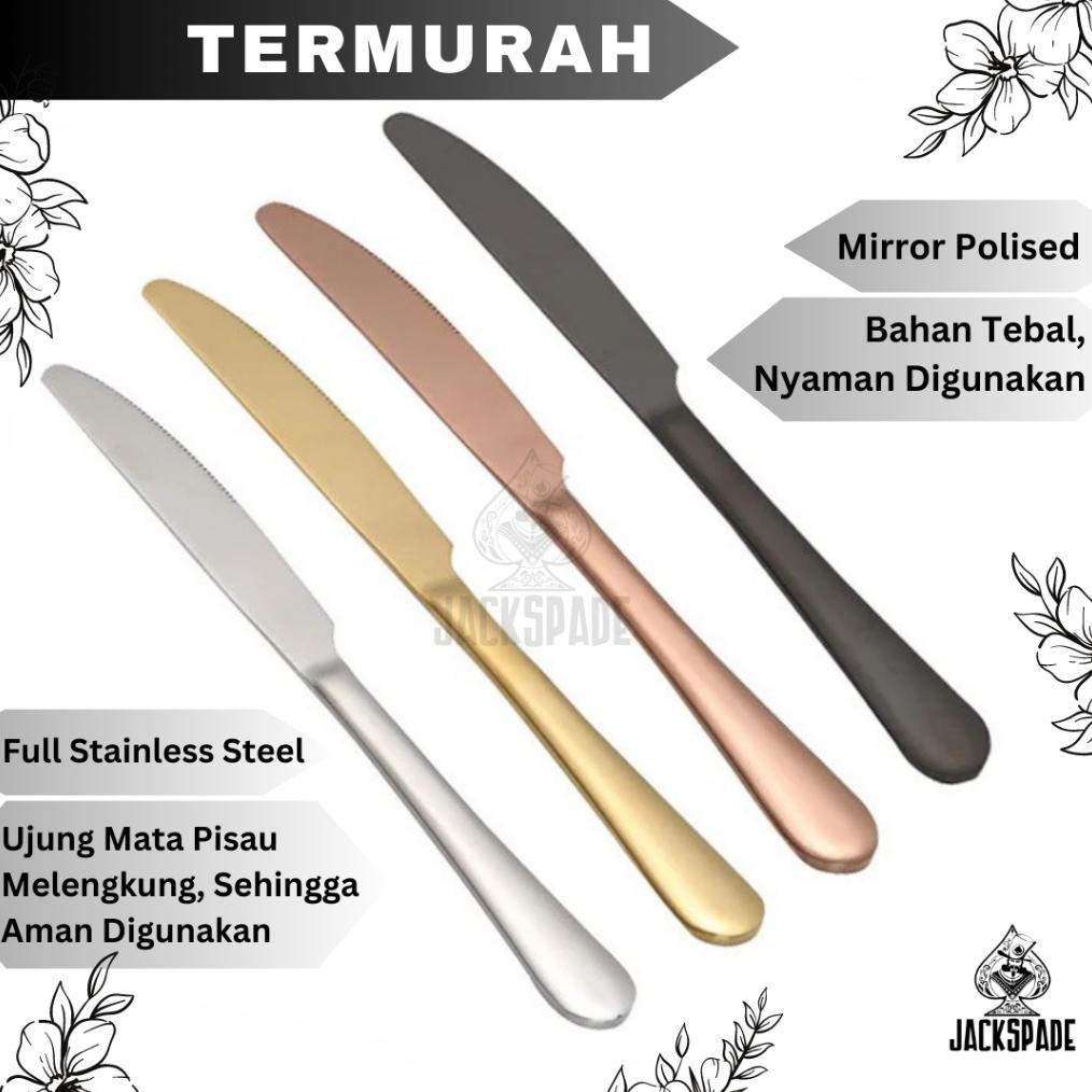 PENAWARAN EKSKLUSIF Pisau Makan Stainless Steel Gold - Pisau Hotel Tebal Panjang Kuat Kokoh - Pisau 