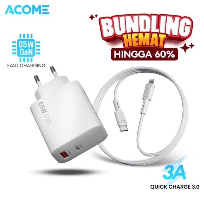 ACOME Bundling Charger GaN 65W Fast Charging (ACG65) + Kabel Data