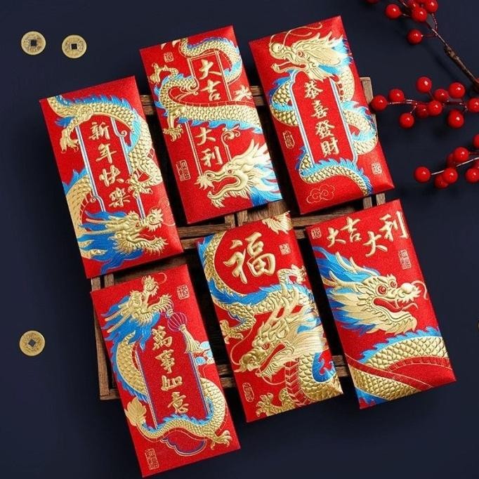 

Angpau Panjang Imlek Shio Naga Angpao Naga Timbul 2024 Amplop Glitter KS88