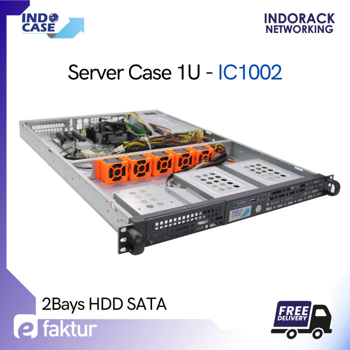 Indocase Rackmount Case 1U 2Bays HDD SATA Casing Server - IC1002