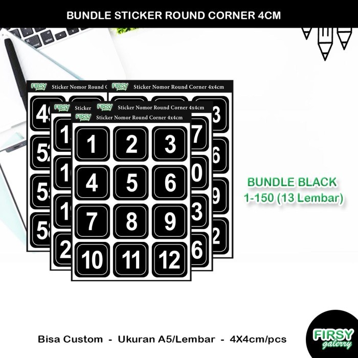

Sticker Nomor Kotak 4x4CM 1-350, Label Number, Stiker Angka Rounded, Bundle set, Bisa Custom