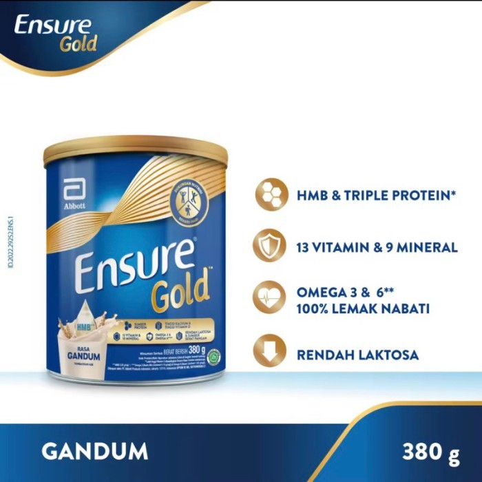 

Ensure Gold 380 g - Susu Nutrisi Dewasa Rendah Laktosa - Vanilla/Coklat/Gandum