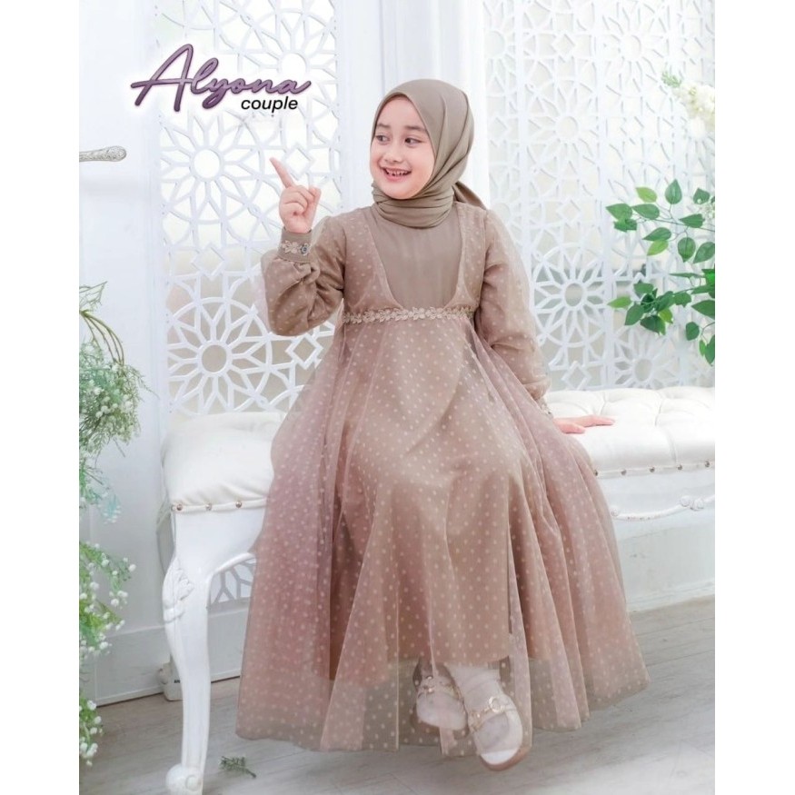 TERLARIS Baju Gamis Anak Perempuan 7-9 tahun tile dot Dress Anak Alyona - mocca