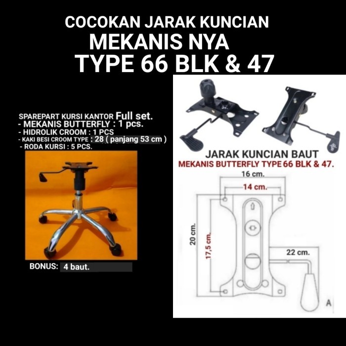 Kaki Besi Kursi Kantor, Kaki Besi Chrome + Hidrolik + Penutup Hidrolik