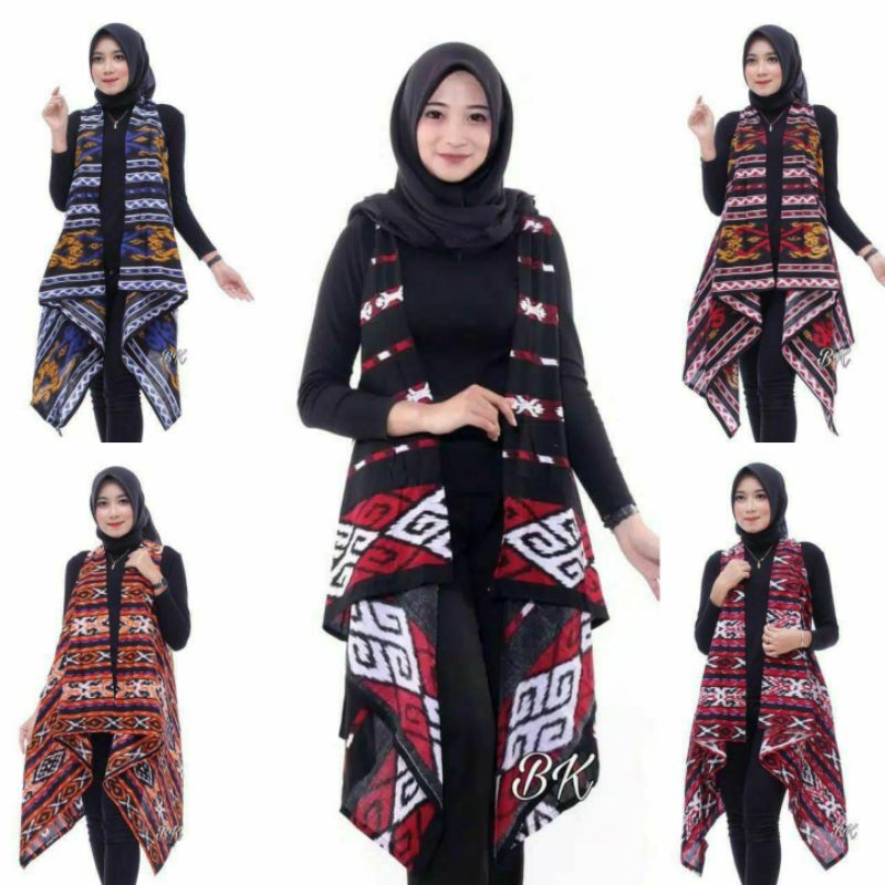 Outerwear Blazer Outer Long vest Bolero Panjang Batik Motif Songket Tenun Modern