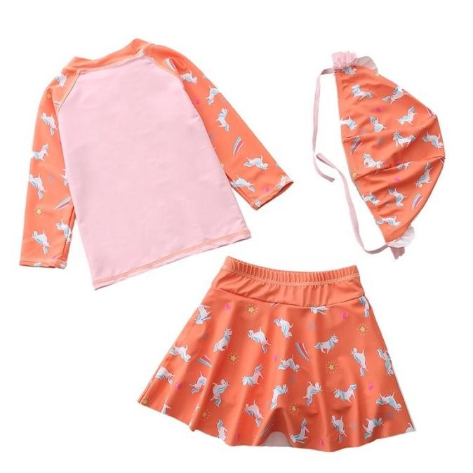 Baju Renang Anak 2 piece Lengan Panjang Rok Topi Mermaid IMPORT cantik