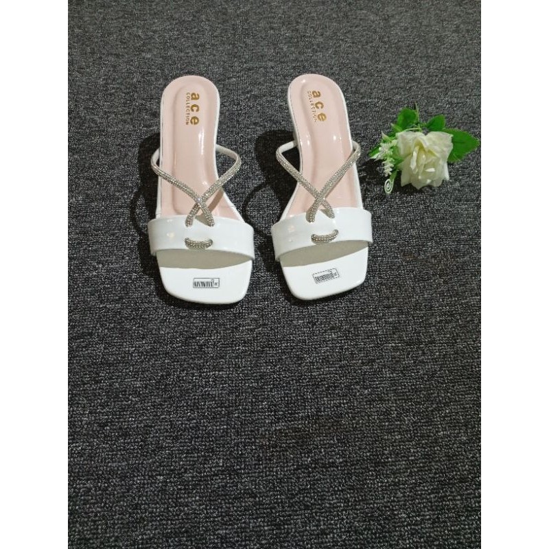 Sandal Wanita sandal slop sandal hak tahu 5cm, model tali permata