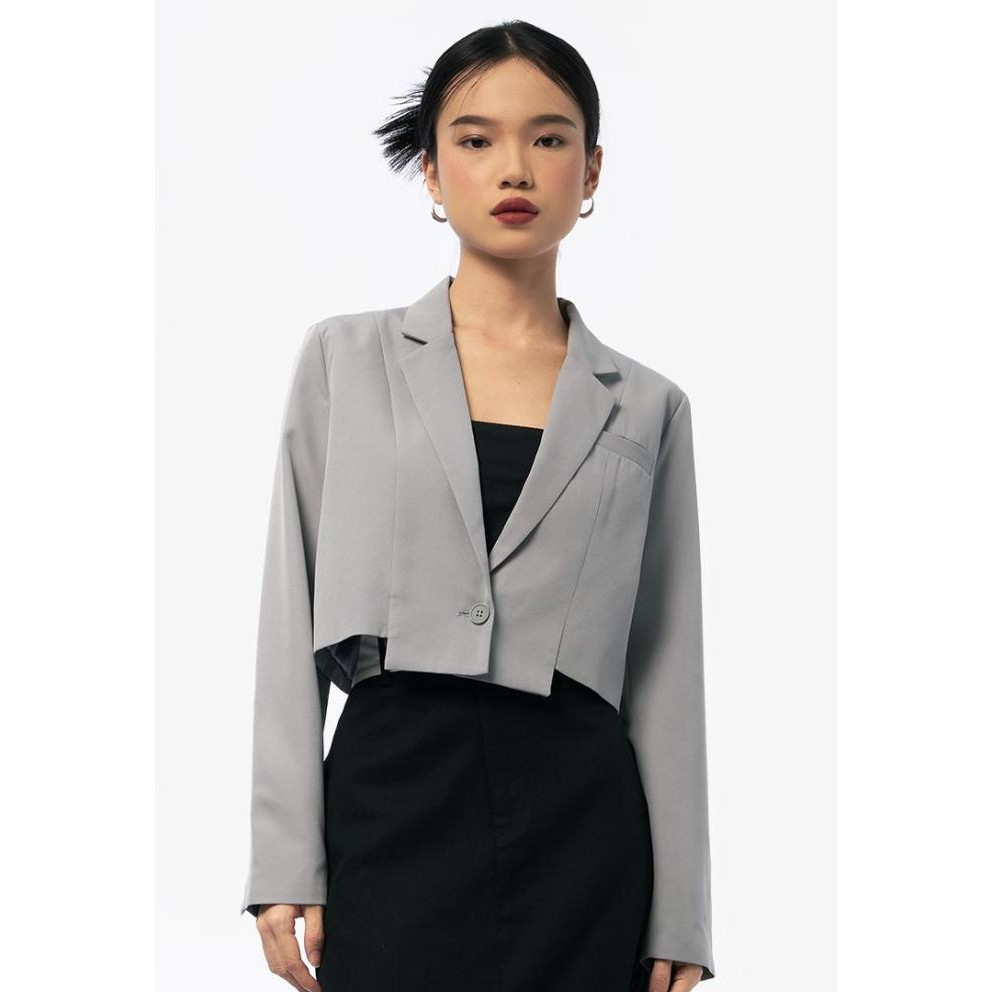 Update Colorbox Long Sleeve Crop Blazer I-Bzwfov124E022 Grey Fashion 2024