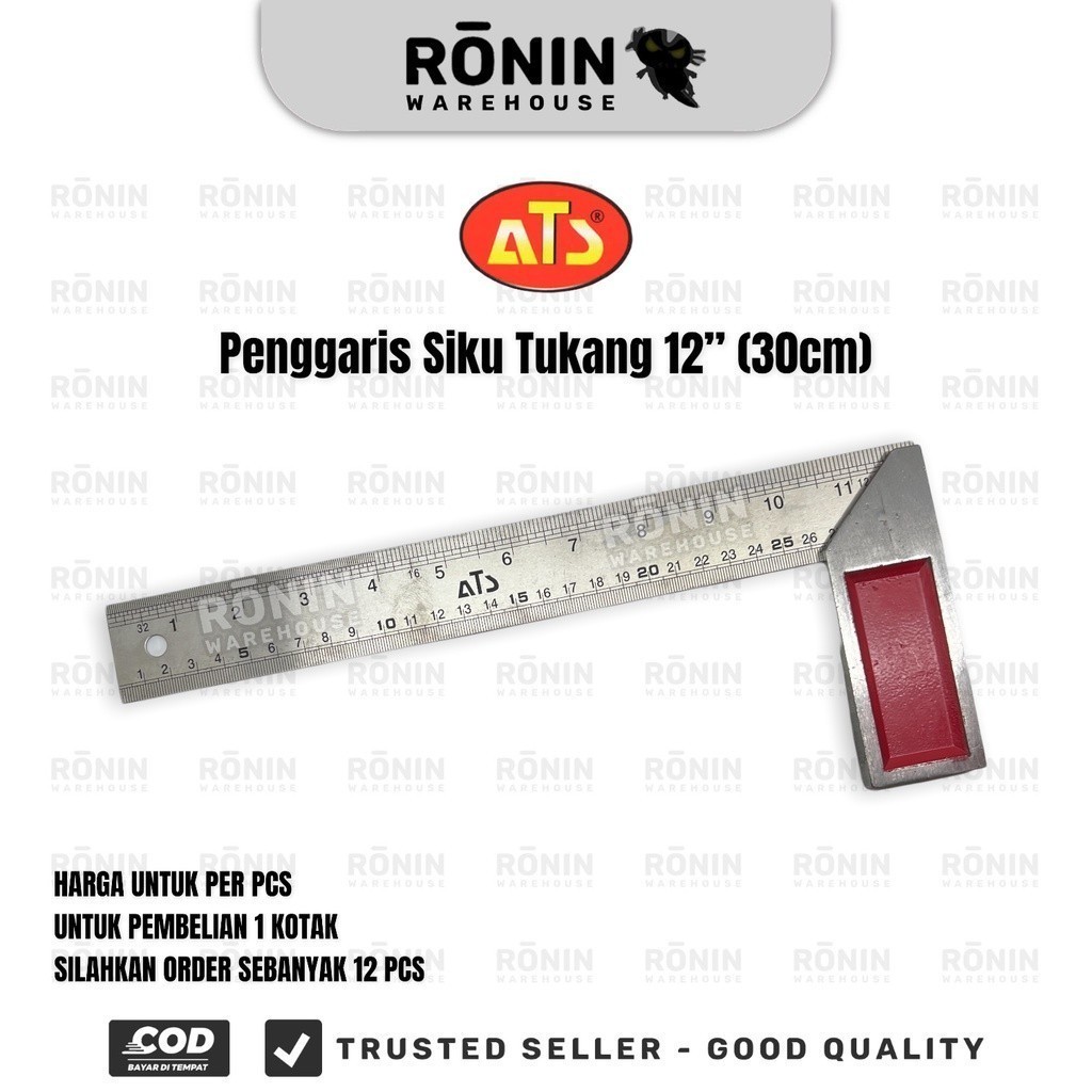 

ATS Siku Tukang 30cm 12 " inch stainless Penggaris L Besi Angle Ruler 90 Derajat