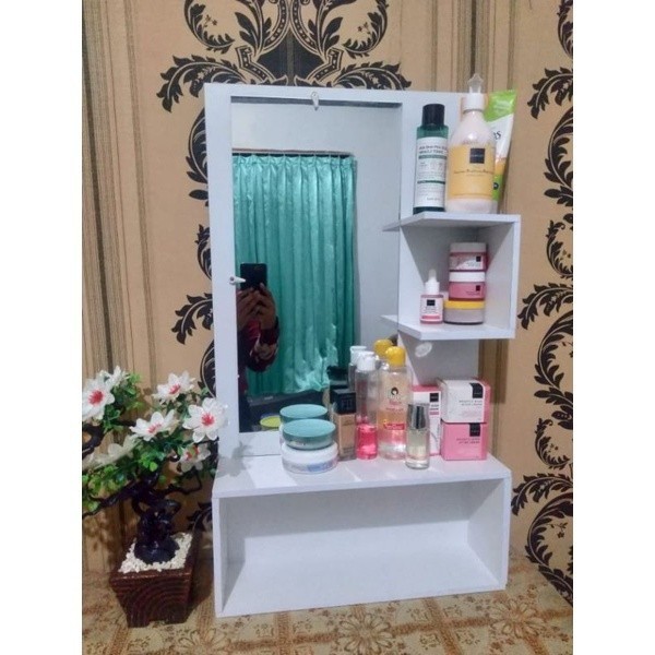 TERLARIS Rak Lemari Kaca Cermin Rias Kosmetik Wastafel Tempat Skincare Make Up