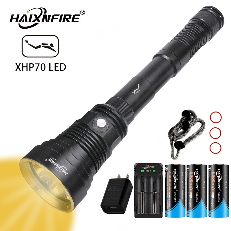 HaixnFire DV72 Senter Lampu Kuning Tahan Air Bawah Air 10000 Lumen Lampu Putih Senter Selam Scuba XH