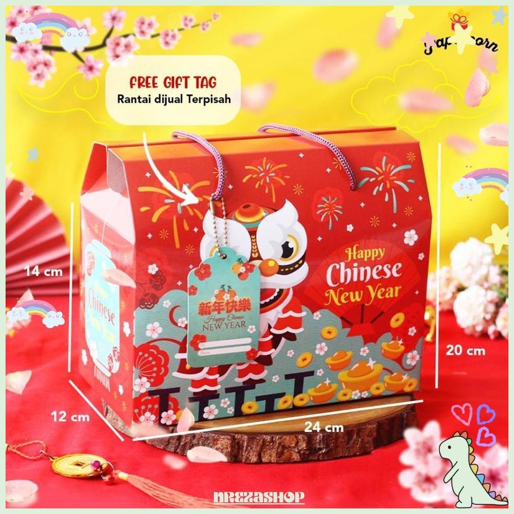 

10 Pcs Gable Box Imlek - Barongsai / Box Hampers Imlek Uk 24*12*20 Cm + Free Tag Sale