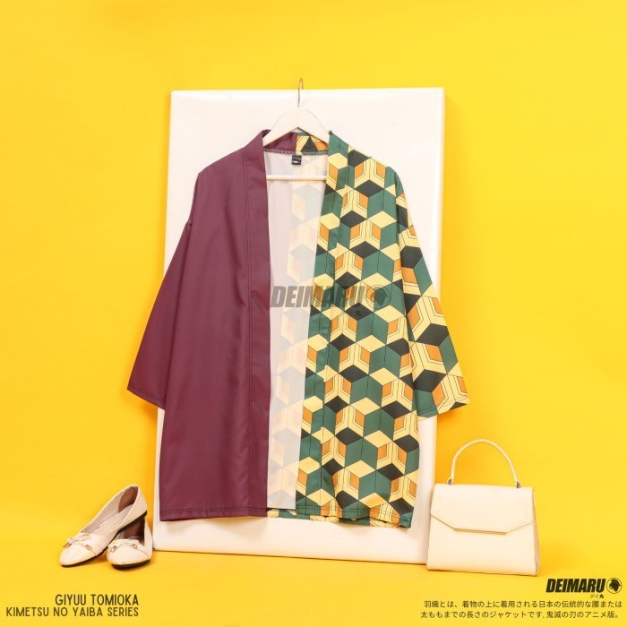 TERLARIS Kostum Kimono Haori Outer Cardigan Jepang - Haori Demon SLayer KNY - Giyuu Tomioka, Big Siz