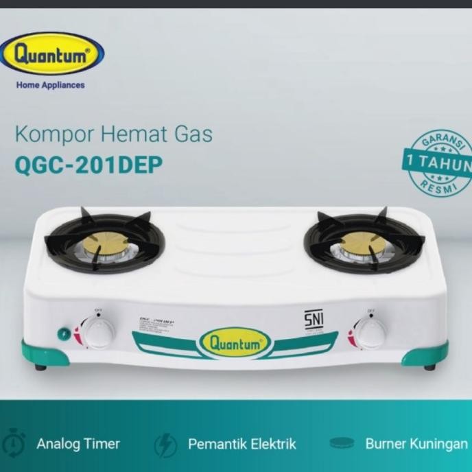 Kompor Gas Quantum QGC-201DEP(2TGK & BURNER KUNINGAN&PEMANTIK BATERAI)