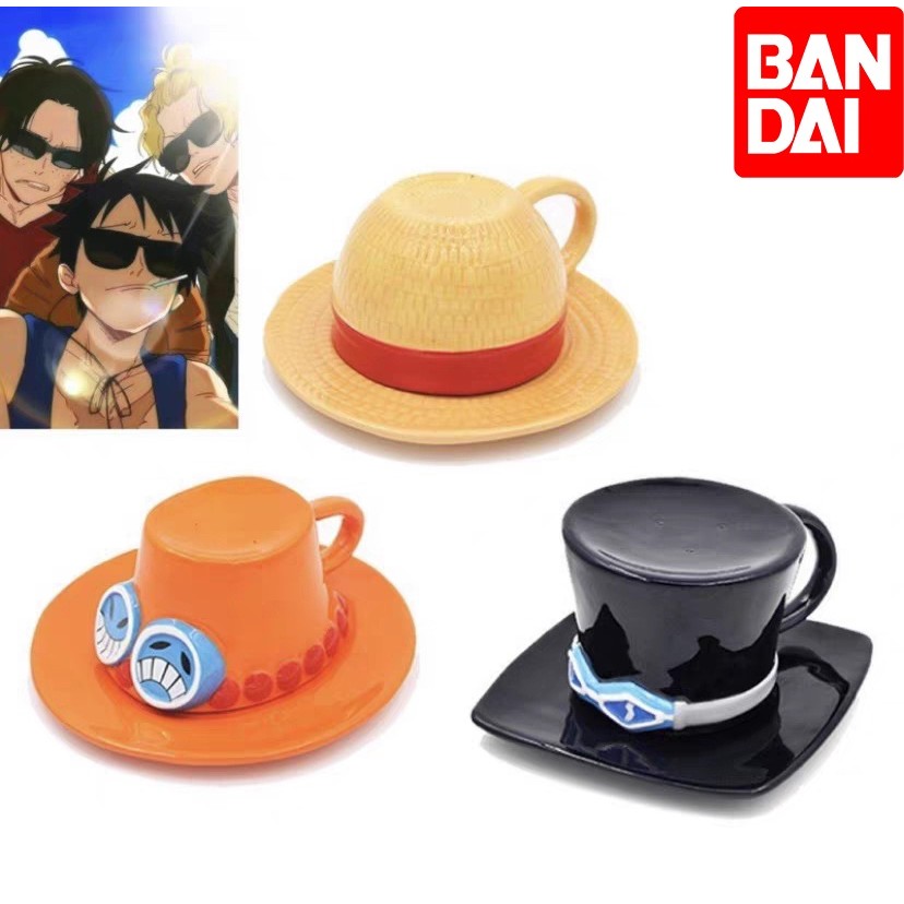 Bandai Anime One Piece Cosplay Water Creative Three Brothers Hat Berbentuk Kopi Luffy Ace Sabo Ceram