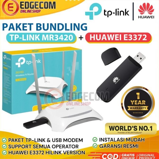 PAKETAN TP-LINK TL-MR3420 + MODEM USB HUAWEI E3372 4G LTE ORIGINAL DAN TERPERCAYA