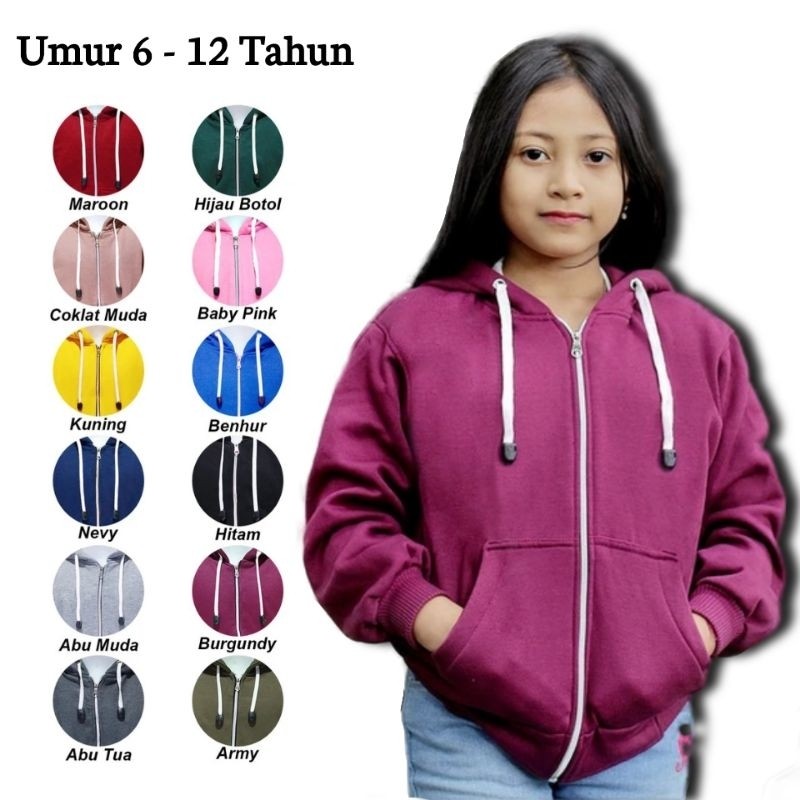 Baju Anak Halus & Tebal Jaket Hoodie ZIPPER Anak Perempuan Umur 6 - 12 Tahun Jaket Anak Cewek