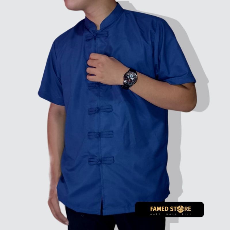 Baju Imlek Pria Kaos Perayaan Chengsam Tahun2025 Fashion Kemeja Thsirt Cheongsam China Atasan 2In1 C