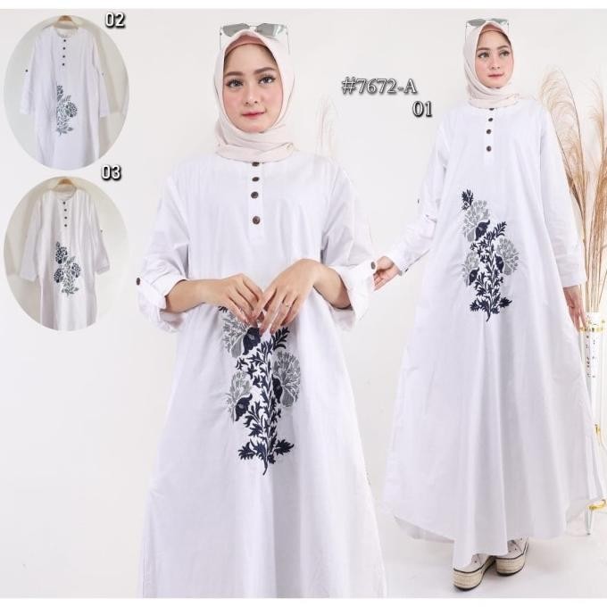 Miliki Gamis Jumbo Putih. Gamis Bordir T2 Putih. Gamis Ld 120 Cm