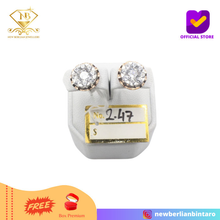 Ready AMP247- anting emas putih perhiasan emas asli wanita 17K 750