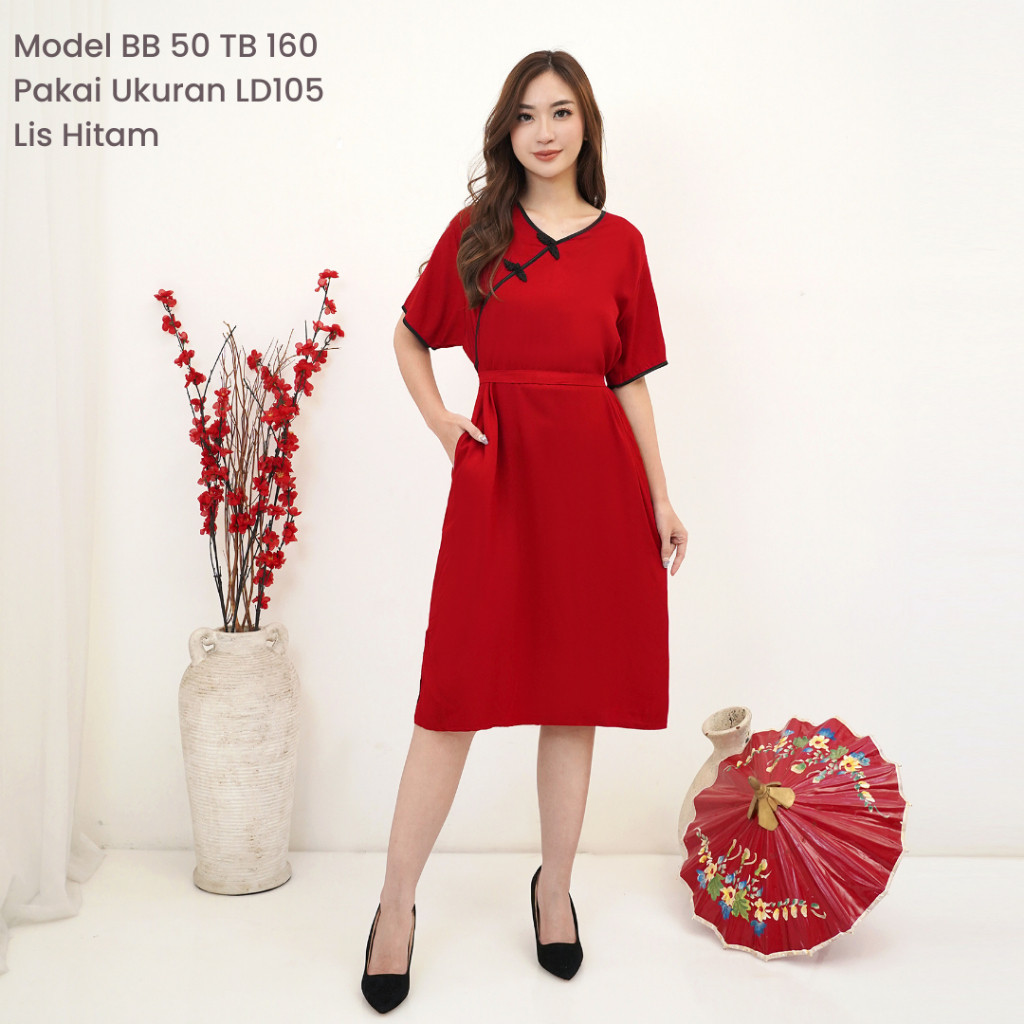 Dres Imlek Mewah Import Tahun Baru Mididress Shanghai Buju Cheongsham Set Midi Dress Baju Imlek Mode