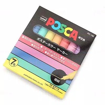 

TERBARU Uni Posca Poster Paint Marker PC-1M Set 7 PASTEL Colors Extra Fine Tip