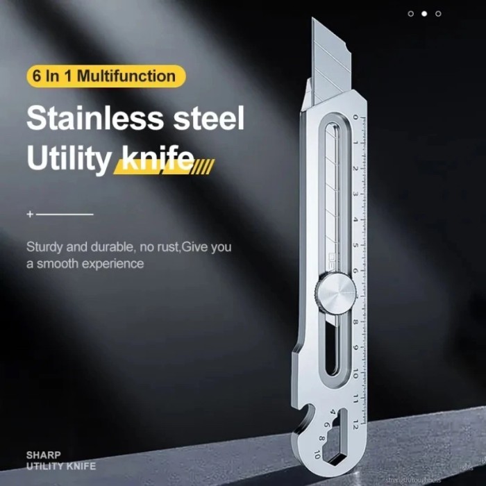 

TERBARU 6 in 1 Pisau Cutter Stainless Steel Cutter Baja Perak Cocok Untuk Pembuka Botol Penggaris