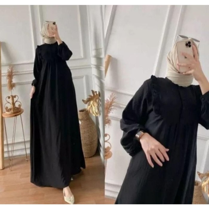 MURAH Gamis Wanita Moana Dress Airflow Crinkle - Hitam