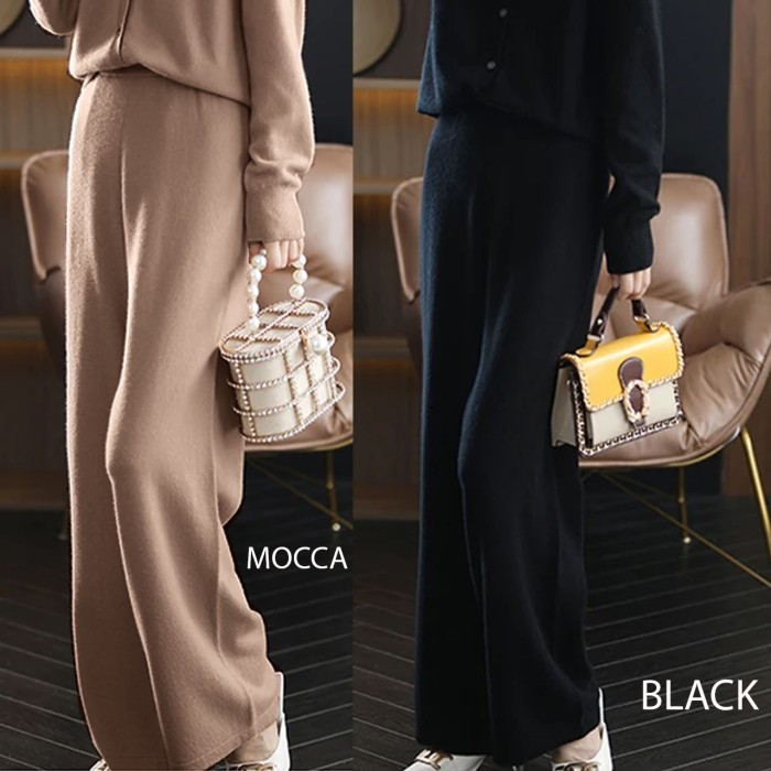 Celana kulot panjang wanita warna sage kulot knit rajut