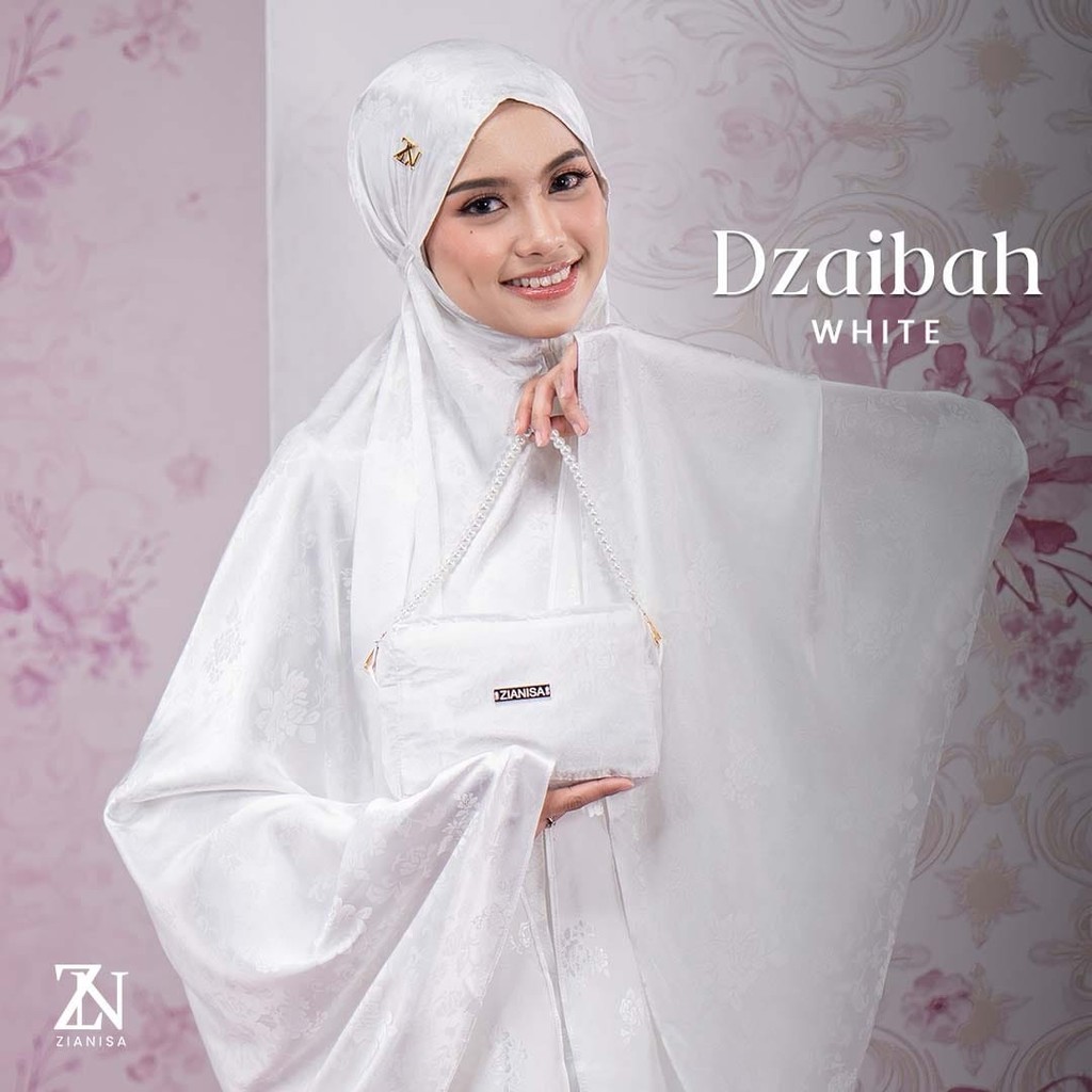 TAZBIYA X ZIANISA - Mukena PUTIH Premium | MUKENA PUTIH Silk Dzaibah | Mukena Haji | Mukena Umroh