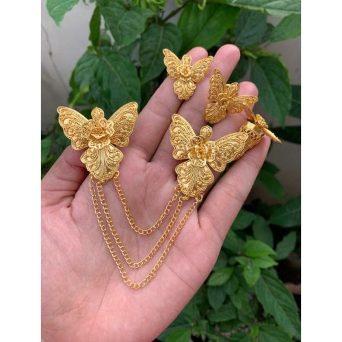 bros alpaka bali set kebaya motif kancing kupu2 mawar H56J