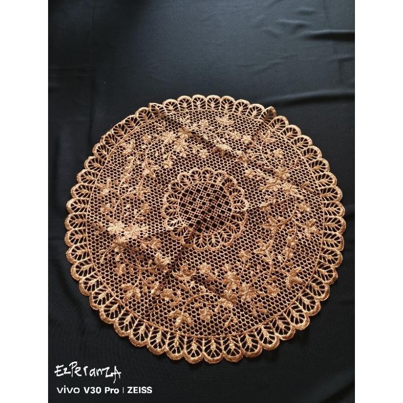 TAPLAK MEJA TAMU BULAT/BUNDAR/MEJA SUDUT BORDIR KERANCANG