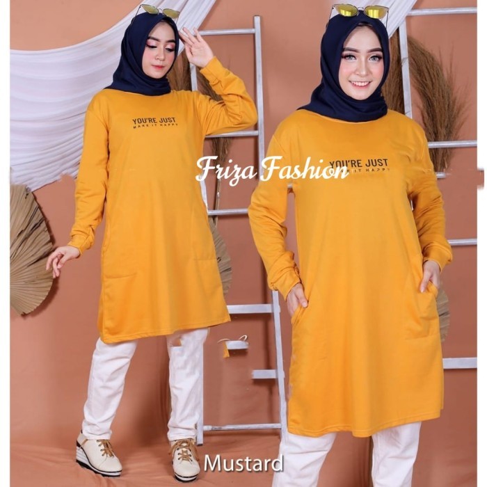 TUNIK KAOS WANITA MODEL POLOS (Size M) - Mustard, M elegan termurah