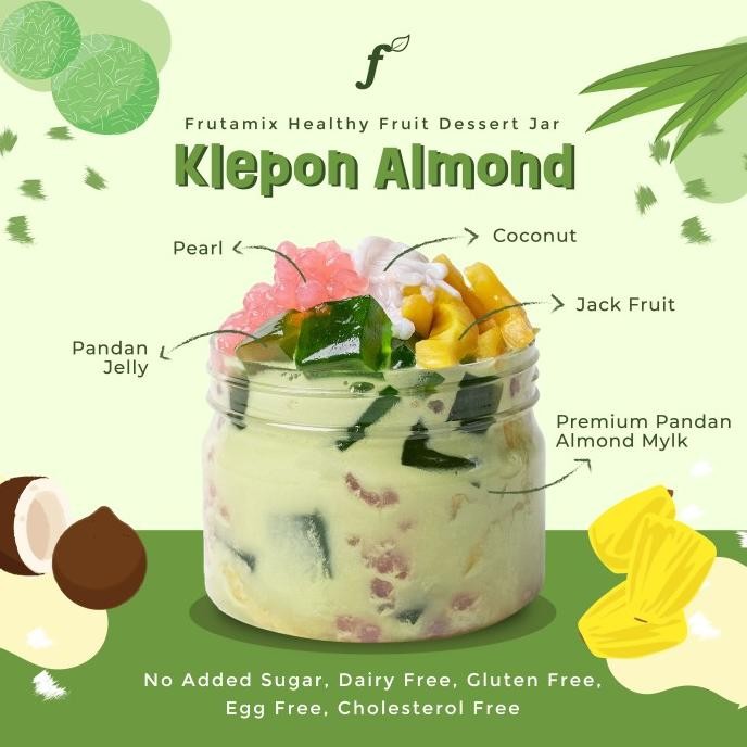 

siap kirim klepon dessert almond | frutamix healthy fruit dessert jar|vegan